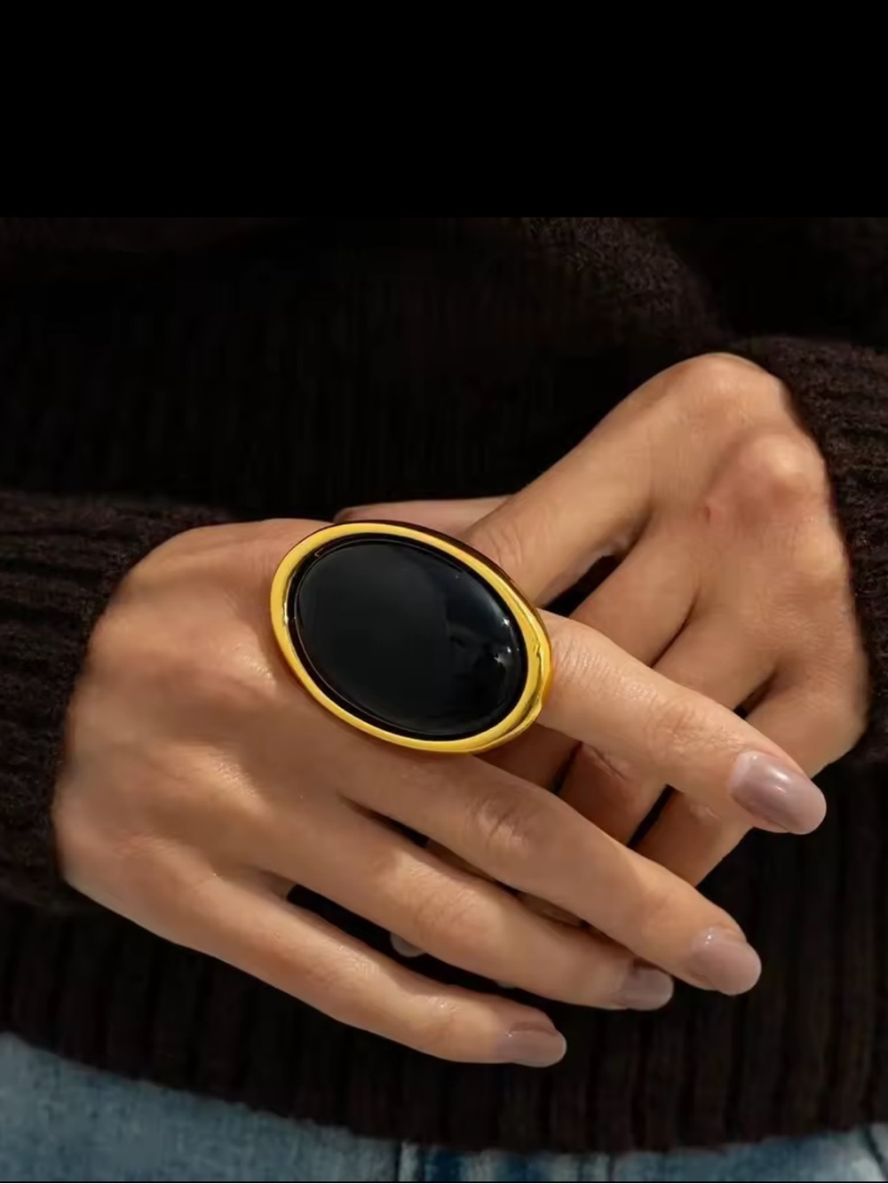 Black and Gold Oval Statement Ring